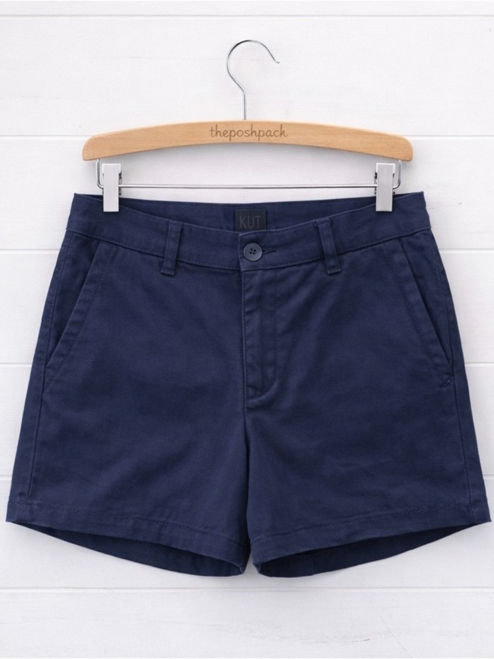 KUT From The Kloth Navy Tailored Shorts High Rise Cotton Stretch Classic Summer - Picture 3 of 16